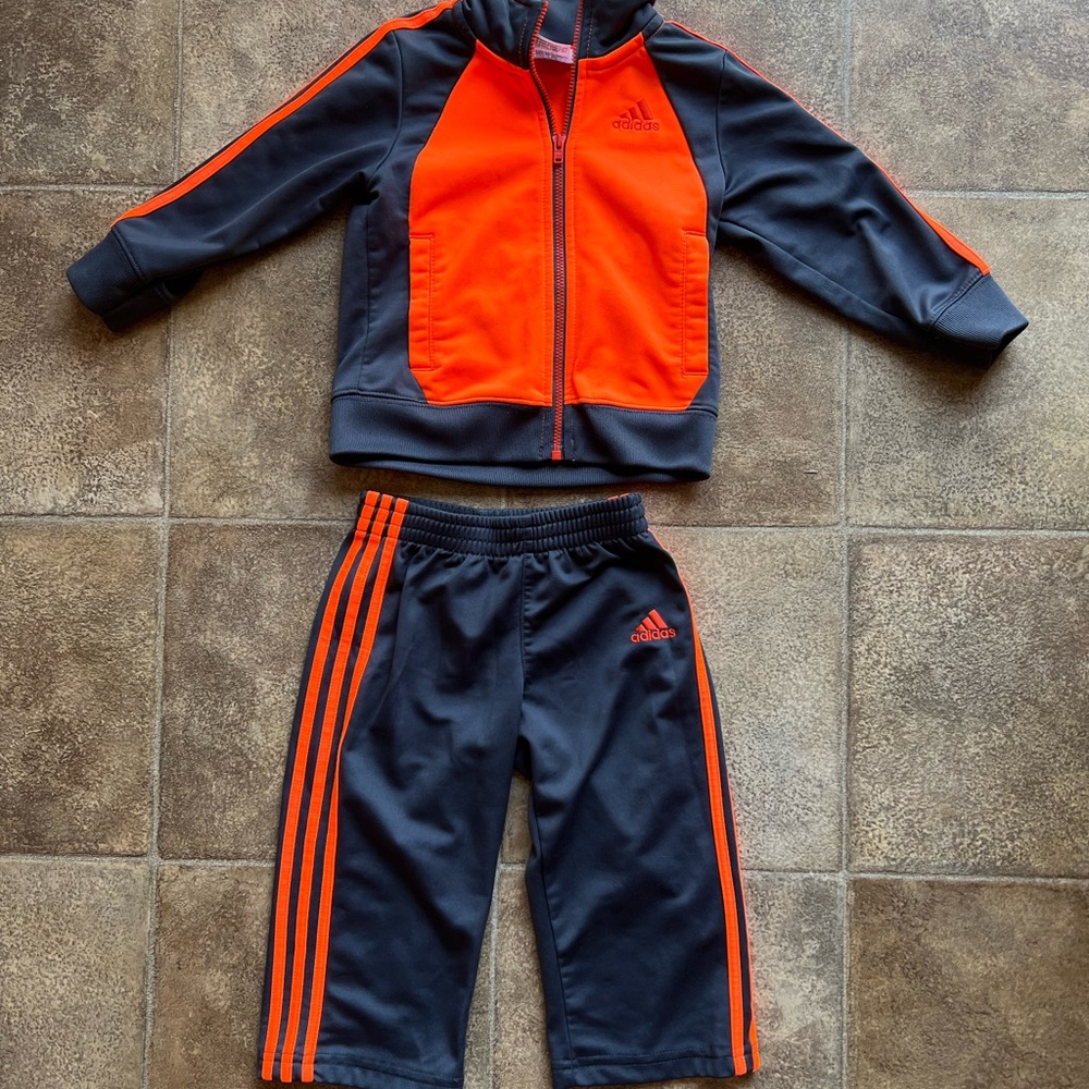 Adidas Kids' Black and Orange Tracksuit